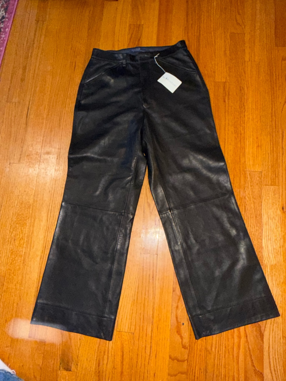 NWT Polo Ralph Lauren black leather wide leg pant Vintage